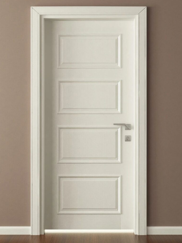 A door with four panels and one side panel.